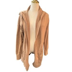 Gap Womens XL Brown Cotton Knit Hooded‎ Open Front Cardigan Sweater Longline